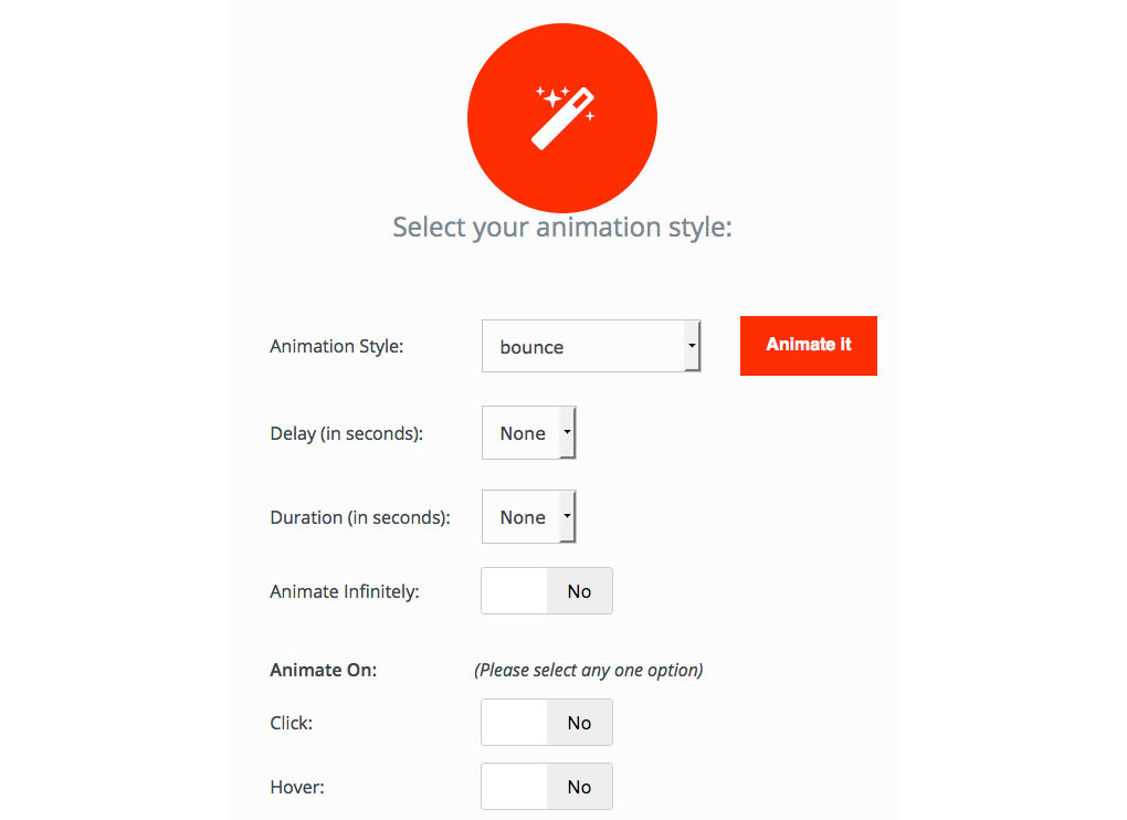 animaciones CSS en WordPress - Opciones de configuración de Animate It
